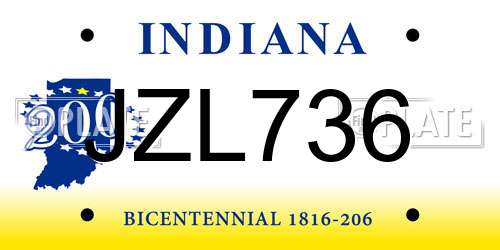 JZL736 Indiana License Plate