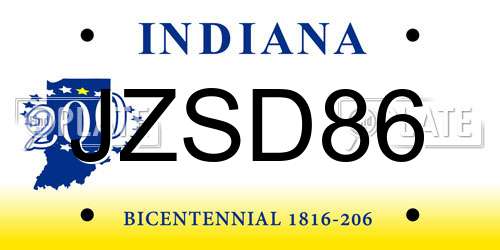JZSD86 Indiana License Plate