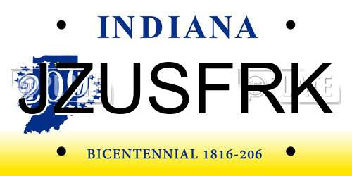 JZUSFRK Indiana License Plate
