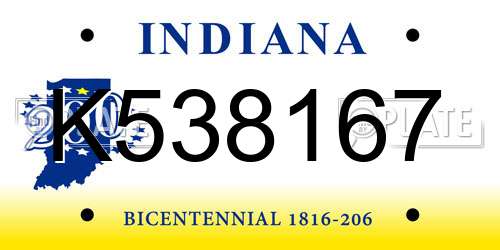 K538167 Indiana License Plate