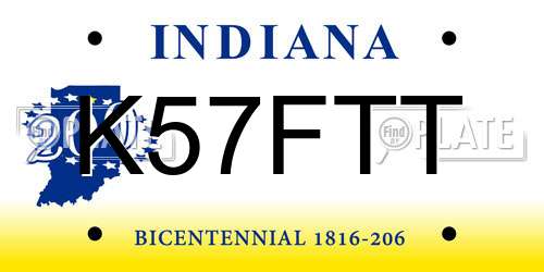 K57FTT Indiana License Plate