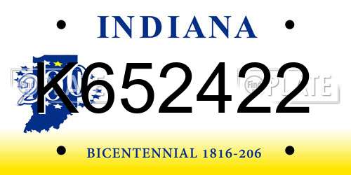K652422 Indiana License Plate