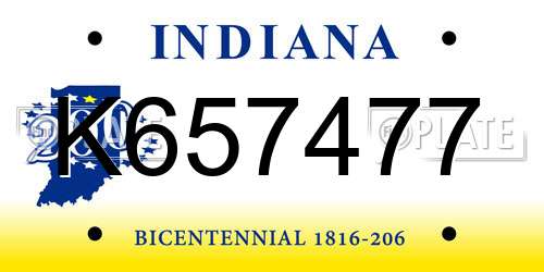K657477 Indiana License Plate