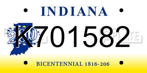 K701582 Indiana License Plate