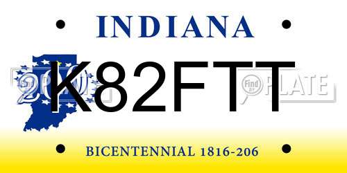 K82FTT Indiana License Plate