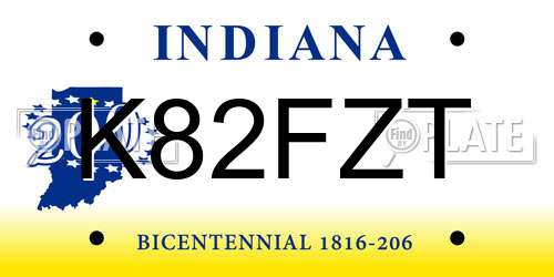 K82FZT Indiana License Plate