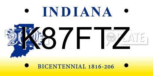 K87FTZ Indiana License Plate