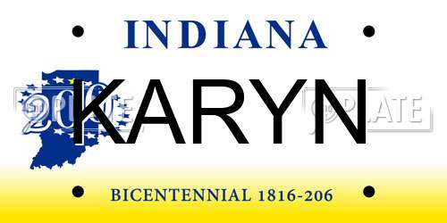 KARYN Indiana License Plate