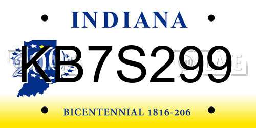 KB7S299 Indiana License Plate