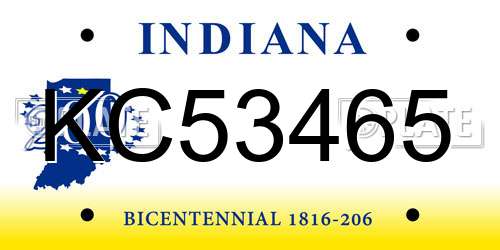 KC53465 Indiana License Plate