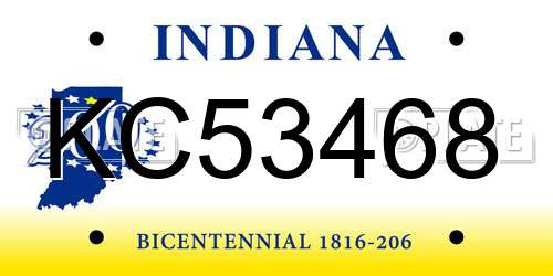 KC53468 Indiana License Plate