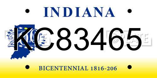 KC83465 Indiana License Plate