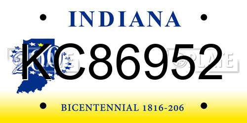 KC86952 Indiana License Plate