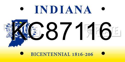 KC87116 Indiana License Plate