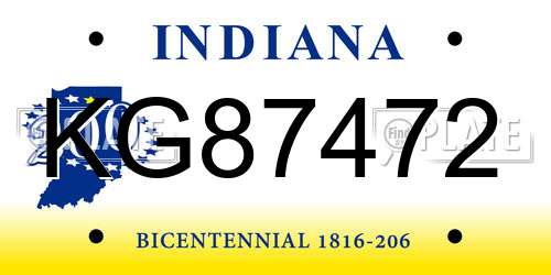 KG87472 Indiana License Plate