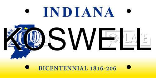 KOSWELL Indiana License Plate