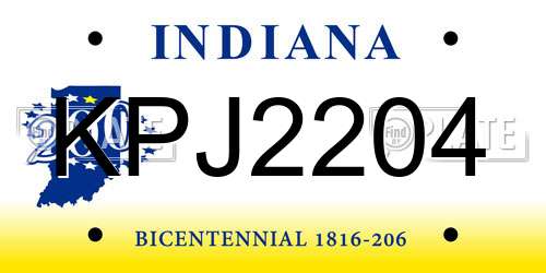 KPJ2204 Indiana License Plate