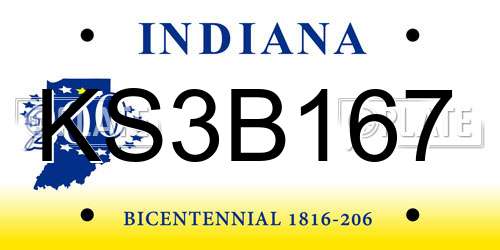 KS3B167 Indiana License Plate
