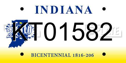 KT01582 Indiana License Plate