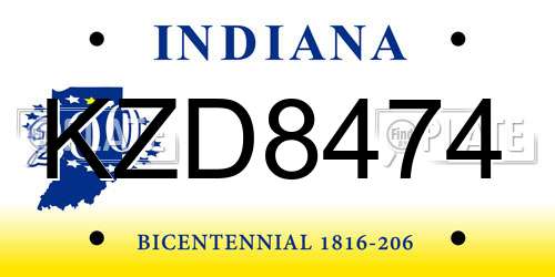 KZD8474 Indiana License Plate