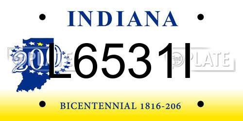 L6531I Indiana License Plate