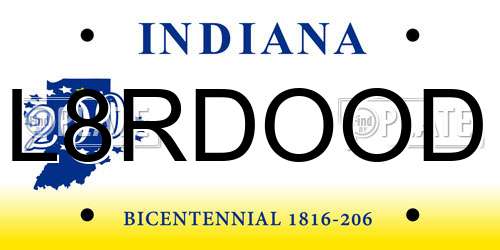 L8RDOOD Indiana License Plate
