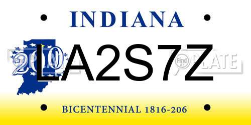 LA2S7Z Indiana License Plate