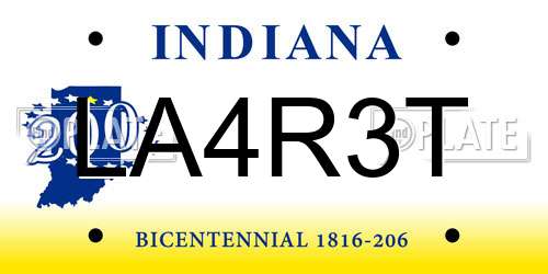 LA4R3T Indiana License Plate