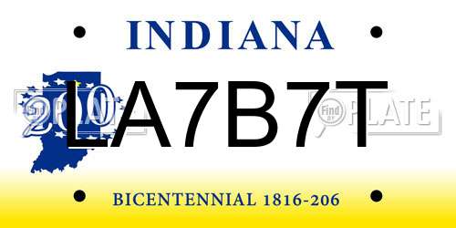 LA7B7T Indiana License Plate