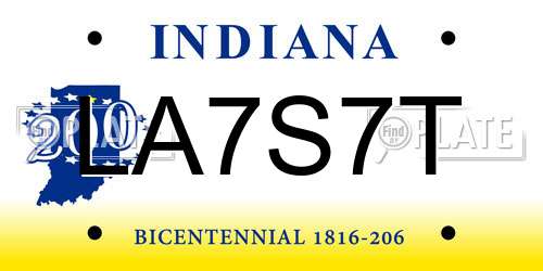 LA7S7T Indiana License Plate