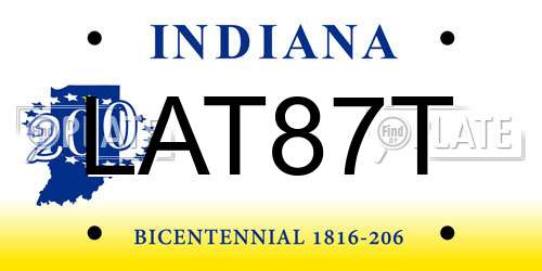 LAT87T Indiana License Plate