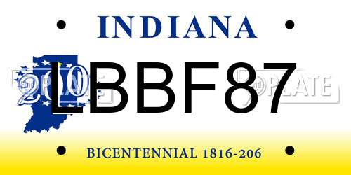 LBBF87 Indiana License Plate