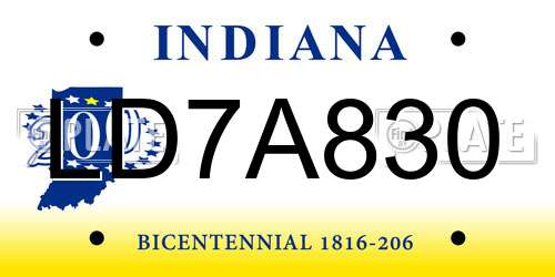LD7A830 Indiana License Plate