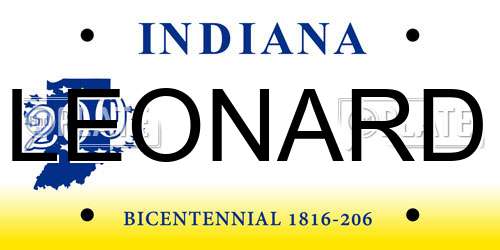 LEONARD Indiana License Plate