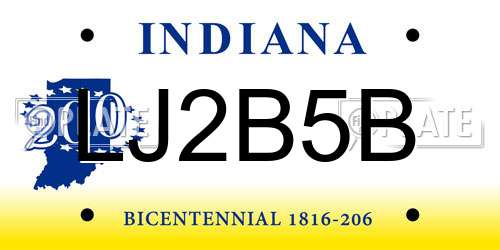 LJ2B5B Indiana License Plate