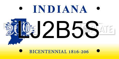 LJ2B5S Indiana License Plate