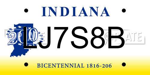 LJ7S8B Indiana License Plate