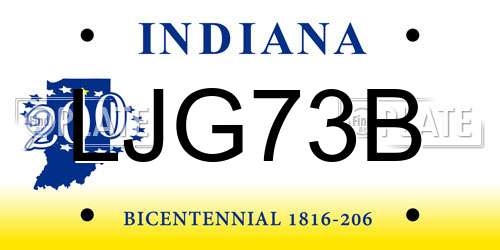 LJG73B Indiana License Plate