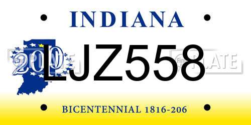 LJZ558 Indiana License Plate