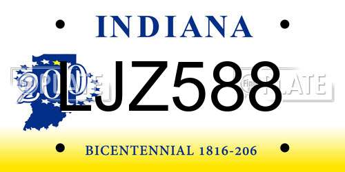 LJZ588 Indiana License Plate