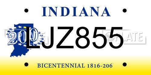 LJZ855 Indiana License Plate