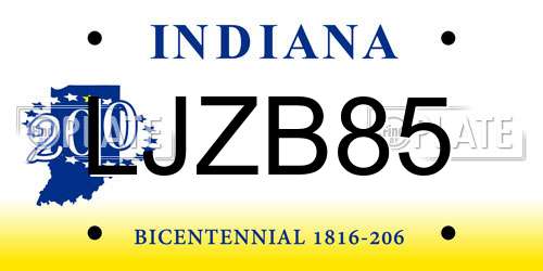 LJZB85 Indiana License Plate