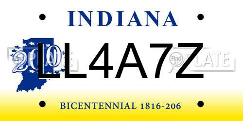 LL4A7Z Indiana License Plate