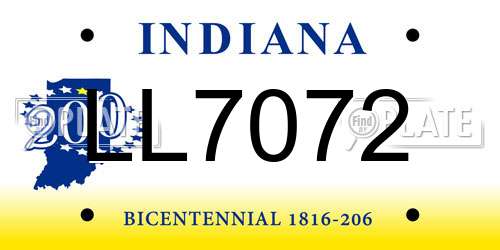 LL7072 Indiana License Plate