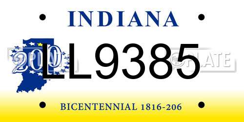 LL9385 Indiana License Plate