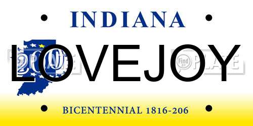 LOVEJOY Indiana License Plate