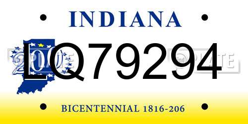 LQ79294 Indiana License Plate