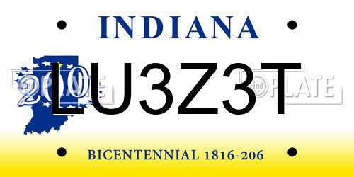 LU3Z3T Indiana License Plate