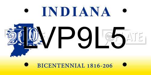 LVP9L5 Indiana License Plate