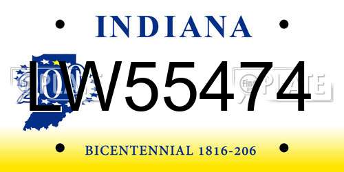 LW55474 Indiana License Plate